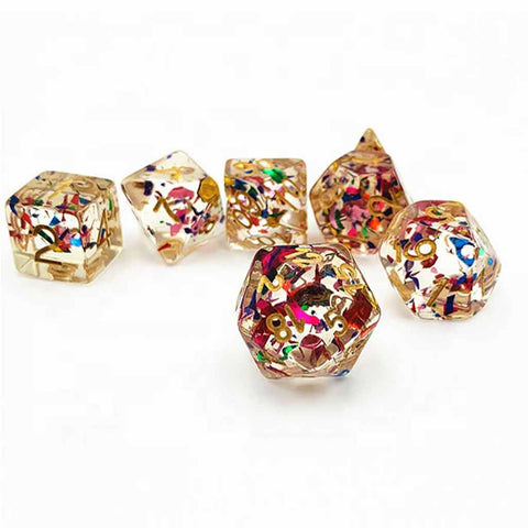 Celebration - 7 Piece Polyhedral Dice Set + Dice Bag - Bea DnD Games