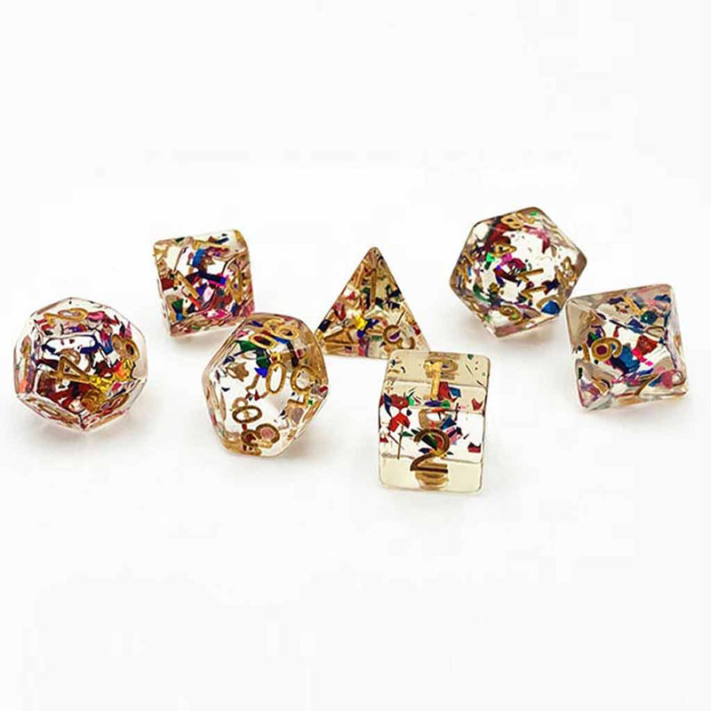 Celebration - 7 Piece Polyhedral Dice Set + Dice Bag - Bea DnD Games