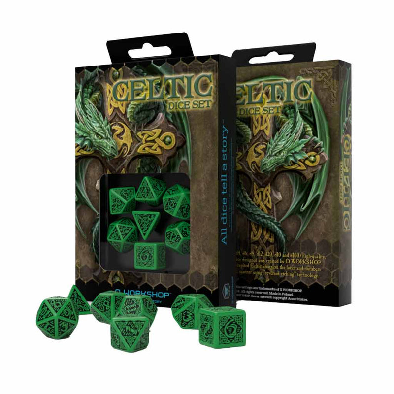 Celtic (Green & Black) Dice Set by Q Workshop - Bea DnD Games