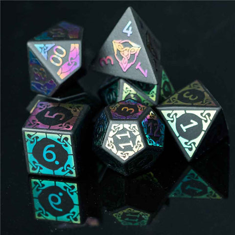 Celtic Knot - Foiled Obsidian Gemstone Dice Set & Dice Case - Bea DnD Games