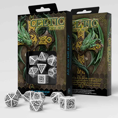 Celtic (White & Black) Dice Set by Q Workshop - Bea DnD Games