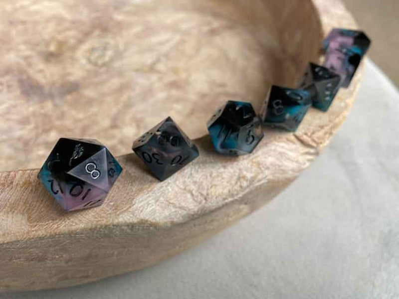 Cerulean & Sakura - New Zealand Made Handcrafted Dice Set by Tui Dice - Bea DnD Games
