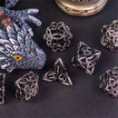 Charmed 7 Piece Hollow Metal Polyhedral Dice Set & Dice Case - Bea DnD Games