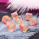 Cherry Blossom - 7 Piece Polyhedral Dice Set + Dice Bag - Bea DnD Games