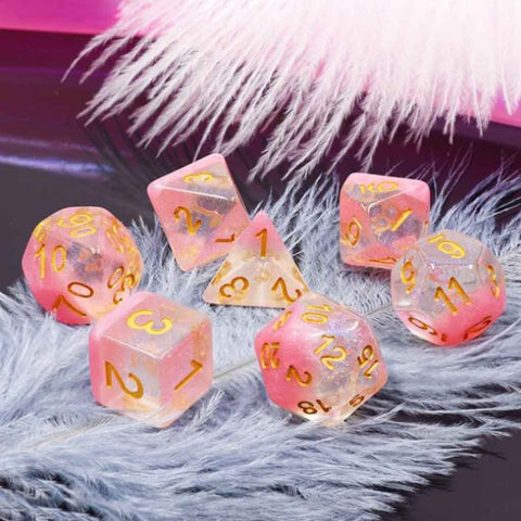 Cherry Blossom - 7 Piece Polyhedral Dice Set + Dice Bag - Bea DnD Games