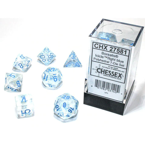 Chessex Borealis Icicle/Light Blue 7 Piece Polyhedral Dice Set (CHX 27581) - Bea DnD Games
