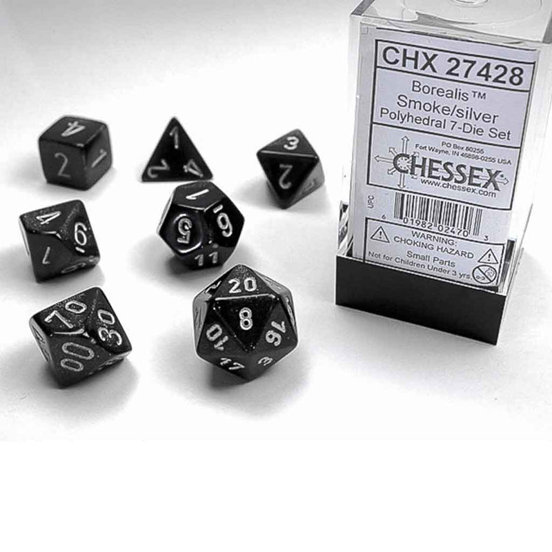 Chessex Borealis Smoke/Silver 7 Piece Polyhedral Dice Set (CHX 27428) - Bea DnD Games