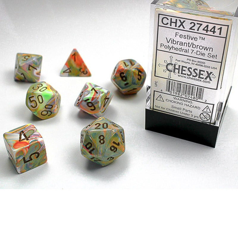 Chessex Festival Vibrant/Brown 7 Piece Polyhedral Dice Set (CHX 27441) - Bea DnD Games