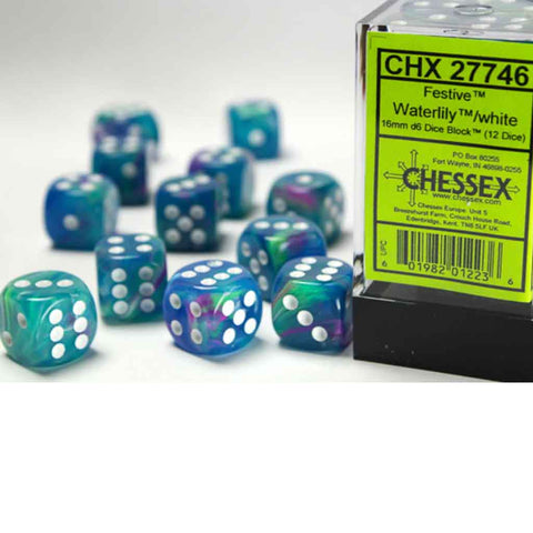 Chessex Festival Waterlily with White Set of 12 d6 Dice (CHX 27746) - Bea DnD Games