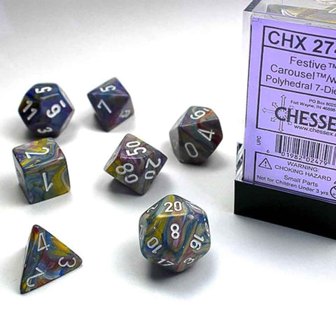 Chessex Festive Carousel/White 7 Piece Polyhedral Dice Set (CHX 27440) - Bea DnD Games