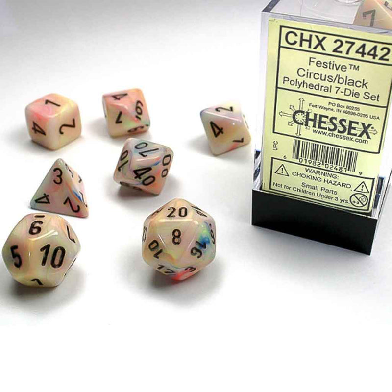 Chessex Festive Circus/Black 7 Piece Polyhedral Dice Set (CHX 27442) - Bea DnD Games