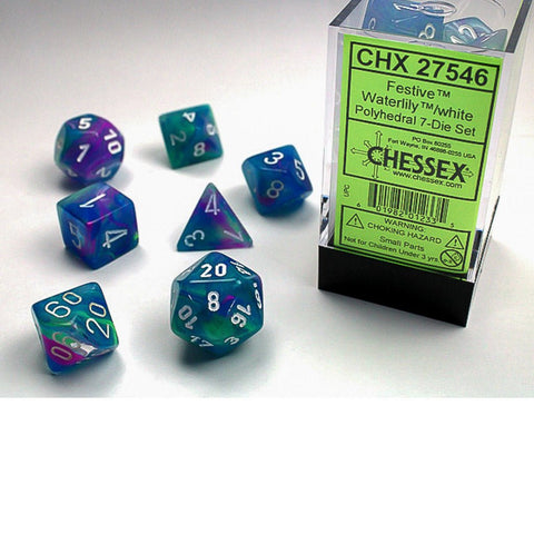 Chessex Festive Waterlily with White 7 Piece Polyhedral Dice Set (CHX 27546) - Bea DnD Games