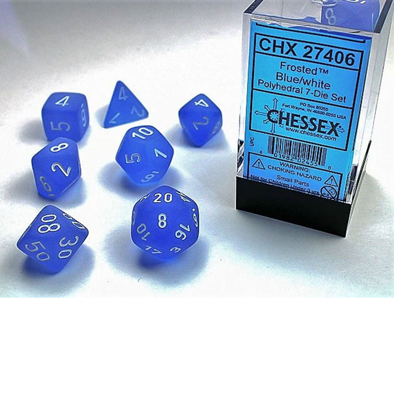 Chessex Frosted Blue/White 7 Piece Polyhedral Dice Set (CHX 27406) - Bea DnD Games