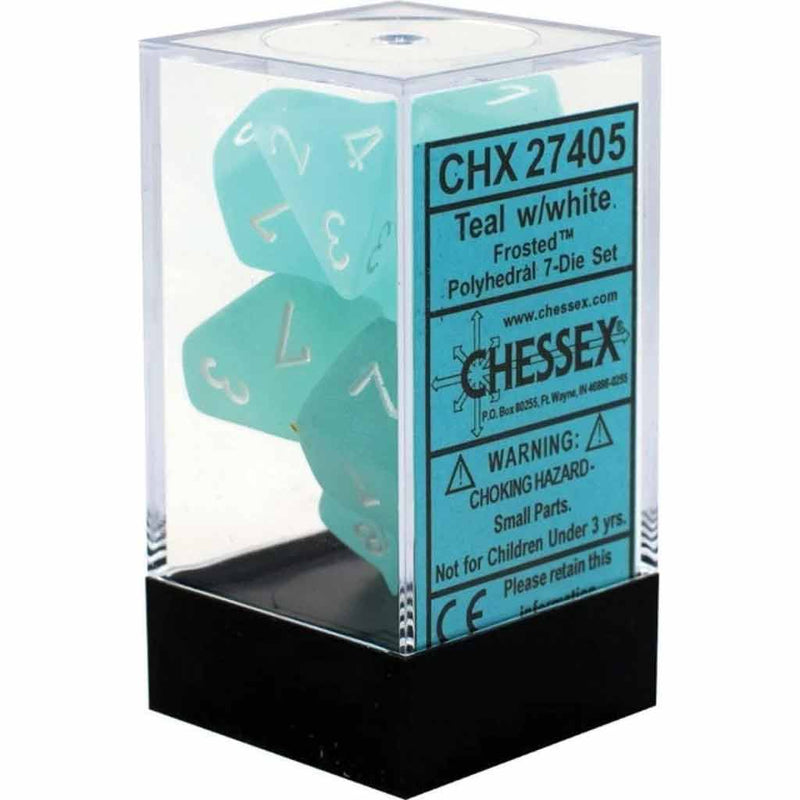 Chessex Frosted Teal with White 7 Piece Polyhedral Dice Set (CHX 27405) - Bea DnD Games