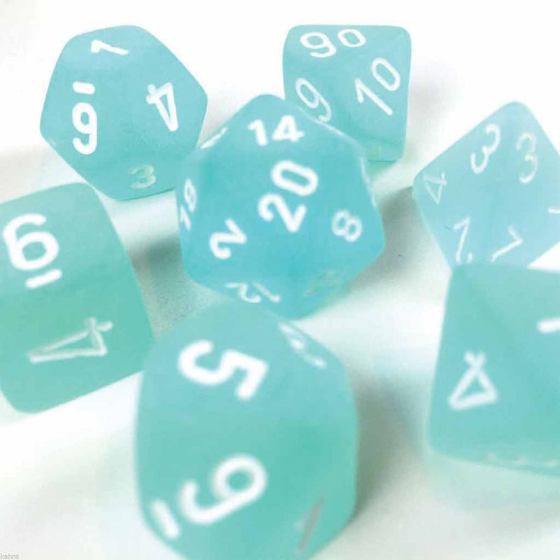 Chessex Frosted Teal with White 7 Piece Polyhedral Dice Set (CHX 27405) - Bea DnD Games