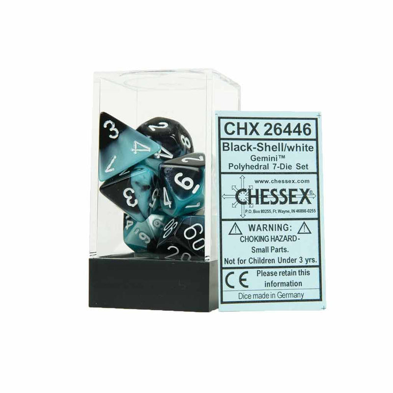 Chessex Gemini Black Shell with White 7 Piece Polyhedral Dice Set (CHX 26446) - Bea DnD Games