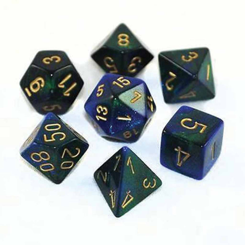 Chessex Gemini Blue & Green with Gold 7 Piece Polyhedral Dice Set (CHX 26436) - Bea DnD Games