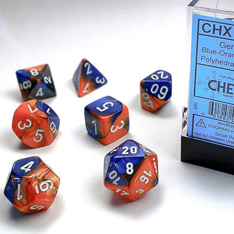 Chessex Gemini Blue-Orange with White 7 Piece Polyhedral Dice Set (CHX 26452) - Bea DnD Games