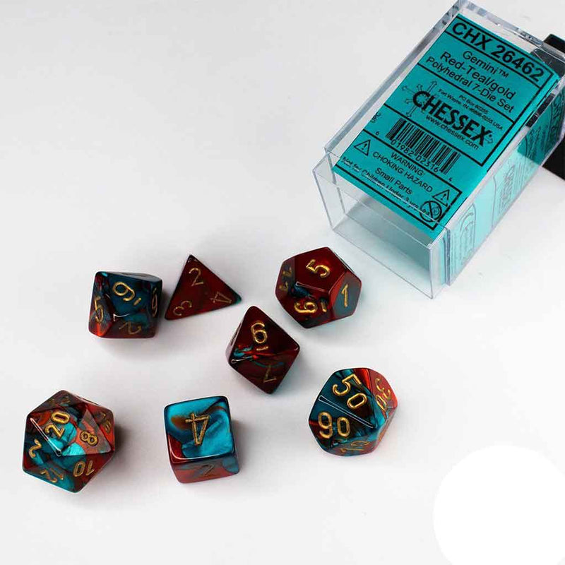 Chessex Gemini Red & Teal with Gold 7 Piece Polyhedral Dice Set (CHX 26462) - Bea DnD Games