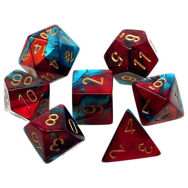 Chessex Gemini Red & Teal with Gold 7 Piece Polyhedral Dice Set (CHX 26462) - Bea DnD Games