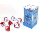 Chessex Gemini Red-White with Blue 7 Piece Polyhedral Dice Set (CHX 30022) - Bea DnD Games