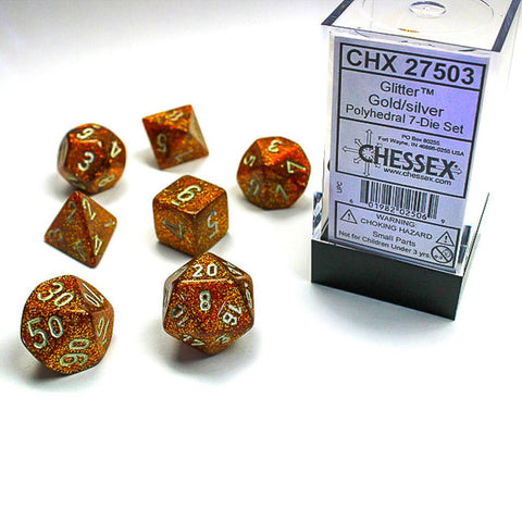 Chessex Glitter Gold/Silver 7 Piece Polyhedral Dice Set (CHX 27503) - Bea DnD Games