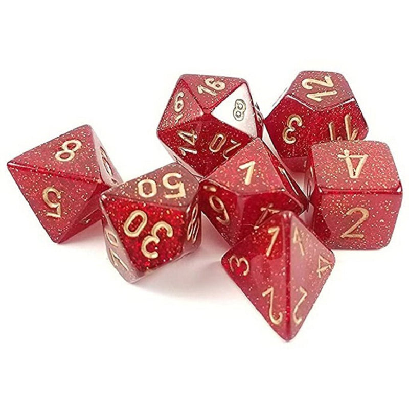 Chessex Glitter Ruby Red/Gold 7 Piece Polyhedral Dice Set (CHX 27504) - Bea DnD Games