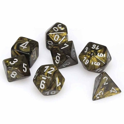 Chessex Leaf Black Gold with Silver 7 Piece Polyhedral Dice Set (CHX 27418) - Bea DnD Games