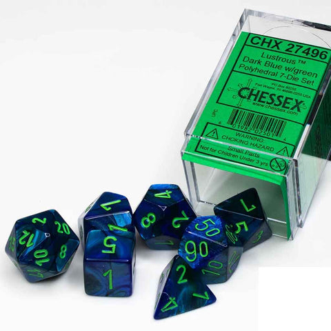 Chessex Lustrous Dark Blue With Green 7 Piece Polyhedral Dice Set (CHX 27496) - Bea DnD Games