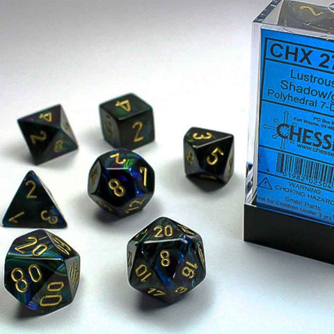 Chessex Lustrous Light Shadow/Gold 7 Piece Polyhedral Dice Set (CHX 27499) - Bea DnD Games