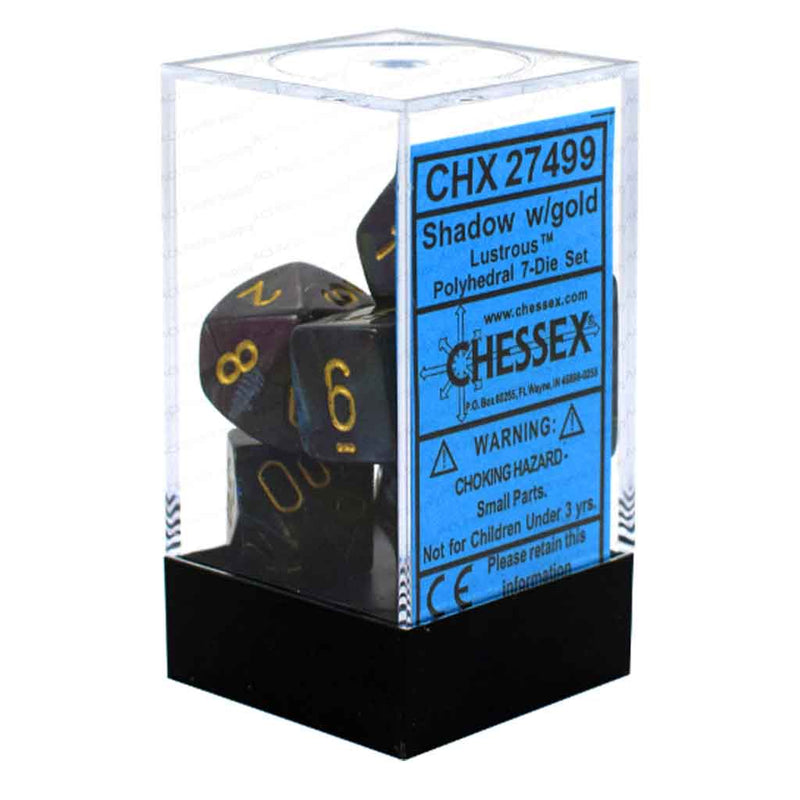 Chessex Lustrous Light Shadow/Gold 7 Piece Polyhedral Dice Set (CHX 27499) - Bea DnD Games