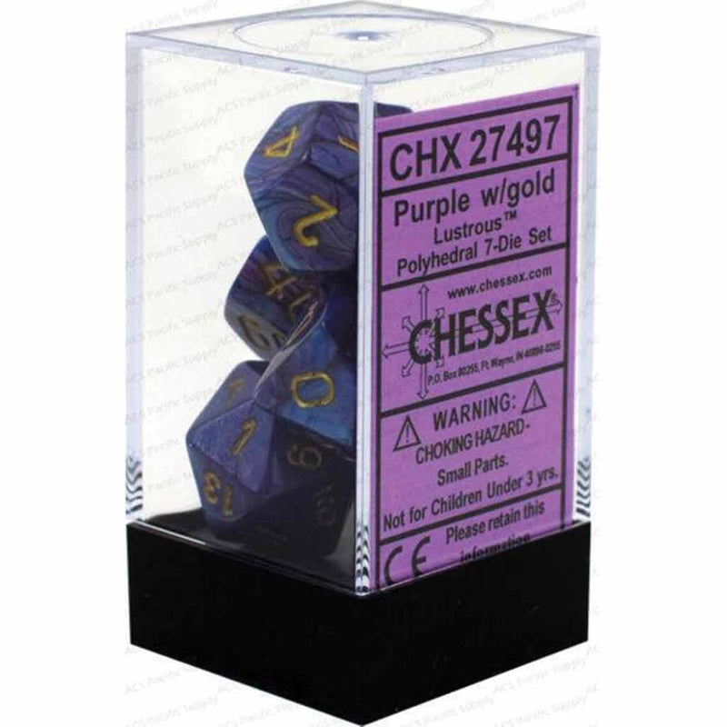 Chessex Lustrous Purple & Gold 7 Piece Polyhedral Dice Set (CHX 27497) - Bea DnD Games