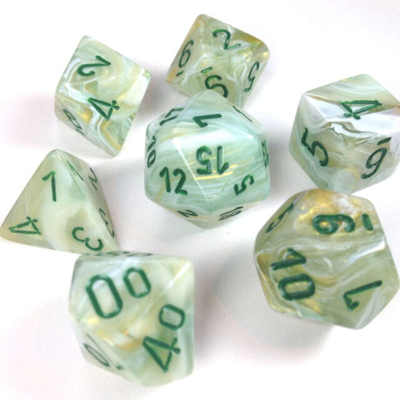 Chessex Marble Green/dark green 7 Piece Polyhedral Dice Set (CHX 27409) - Bea DnD Games