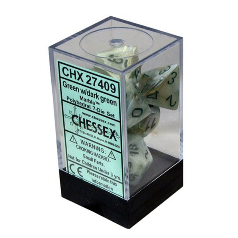 Chessex Marble Green/dark green 7 Piece Polyhedral Dice Set (CHX 27409) - Bea DnD Games