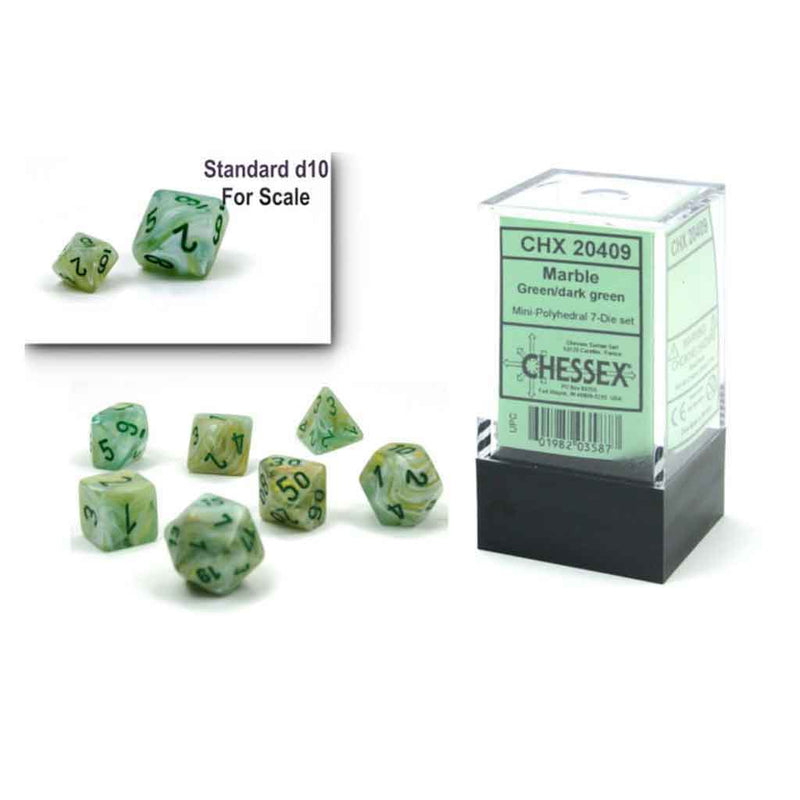 Chessex Marble Mini Green/Dark Green 7 Piece Polyhedral Dice Set (CHX 20409) - Bea DnD Games