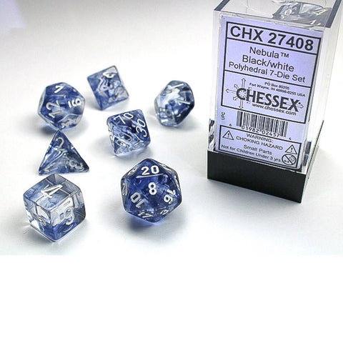 Chessex Nebula Black with White 7 Piece Polyhedral Dice Set (CHX 27408) - Bea DnD Games