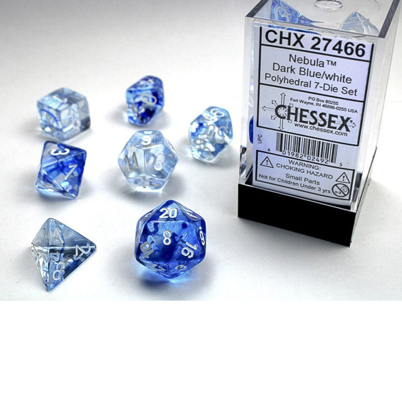 Chessex Nebula Dark Blue with White 7 Piece Polyhedral Dice Set (CHX 27466) - Bea DnD Games