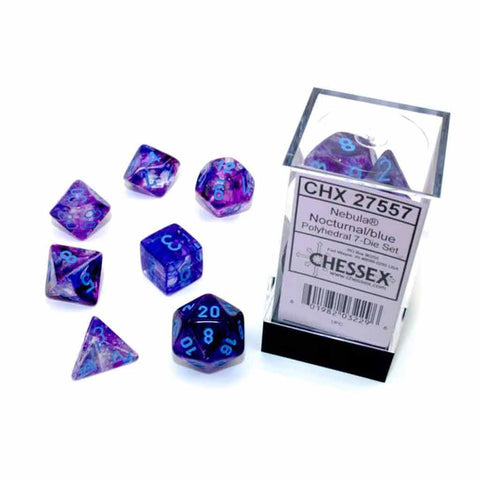 Chessex Nebula Nocturnal with Blue 7 Piece GLOW IN THE DARK Polyhedral Dice Set (CHX 27557) - Bea DnD Games