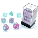 Chessex Nebula Wisteria with White 7 Piece GLOW IN THE DARK Polyhedral Dice Set (CHX 27545) - Bea DnD Games