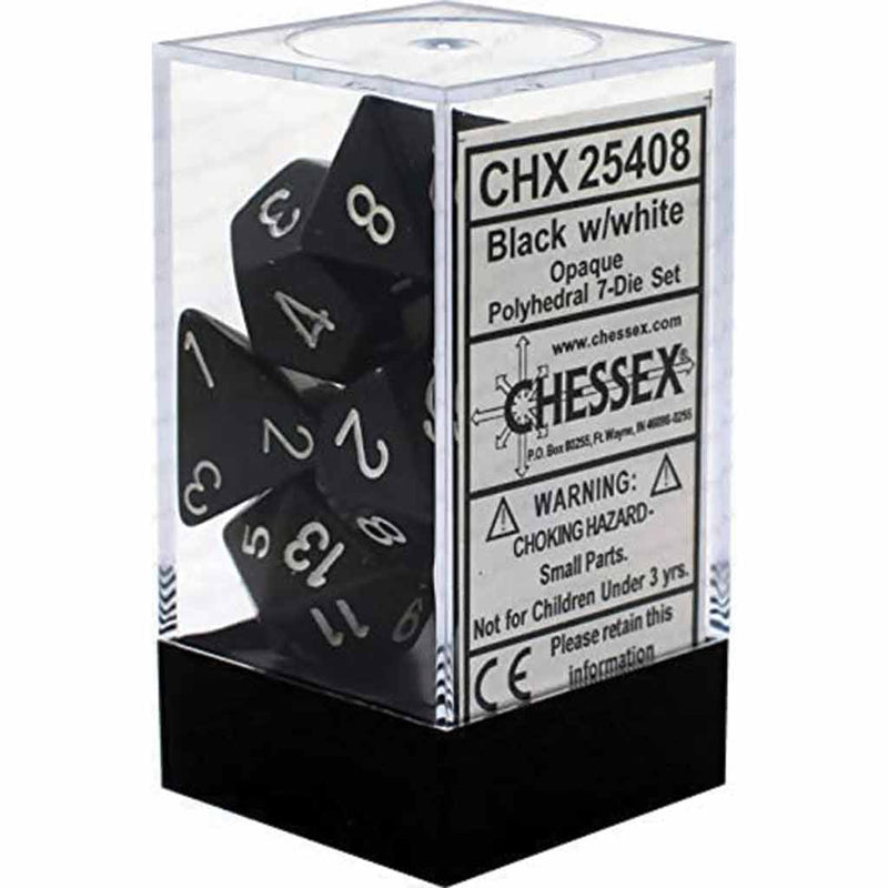 Chessex Opaque Black & White 7 Piece Polyhedral Dice Set (CHX 25408) - Bea DnD Games