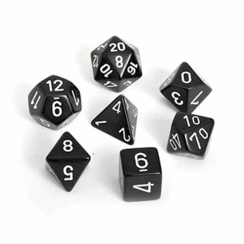 Chessex Opaque Black & White 7 Piece Polyhedral Dice Set (CHX 25408) - Bea DnD Games