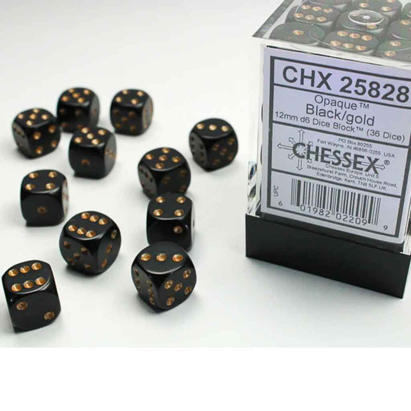Chessex Opaque Black with Gold Set of 36 Mini d6 Dice (CHX 25828) - Bea DnD Games
