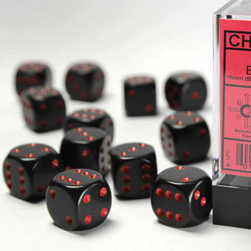 Chessex Opaque Black with Red Set of 12 d6 Dice (CHX 25618) - Bea DnD Games