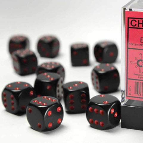Chessex Opaque Black with Red Set of 12 d6 Dice (CHX 25618) - Bea DnD Games