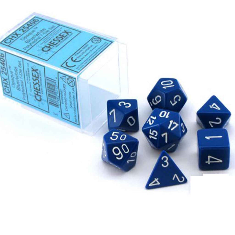 Chessex Opaque Blue/White 7 Piece Polyhedral Dice Set (CHX 25406) - Bea DnD Games