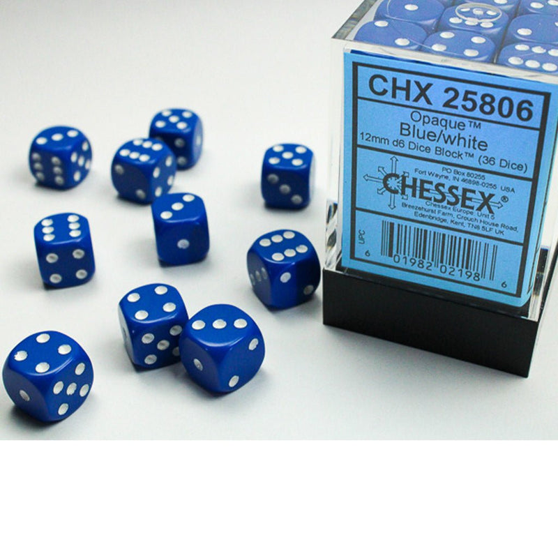 Chessex Opaque Blue/White Set of 36 Mini d6 Dice (CHX 25806) - Bea DnD Games