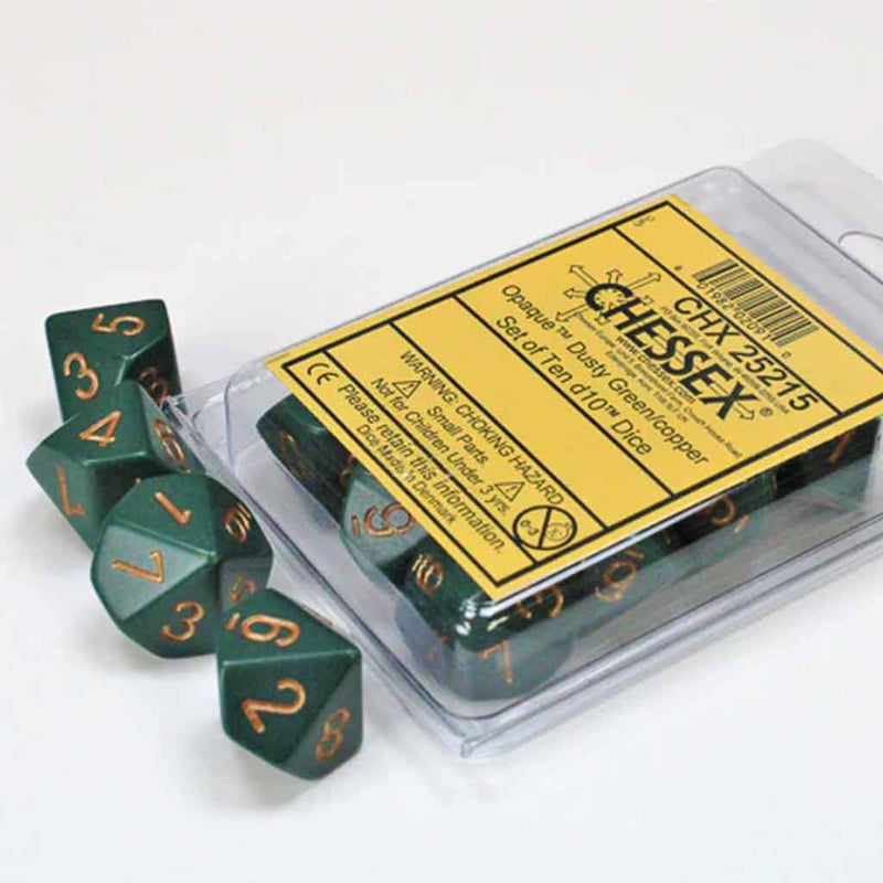 Chessex Opaque Dusty Green/Cooper Set of 10 d10 Dice (CHX 25215) - Bea DnD Games