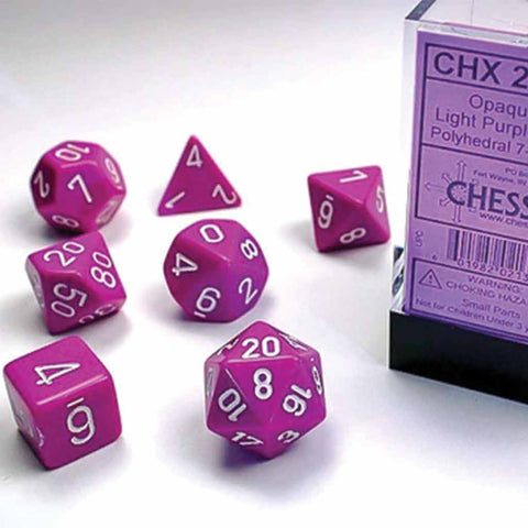 Chessex Opaque Light Purple & White 7 Piece Polyhedral Dice Set (CHX 25427) - Bea DnD Games