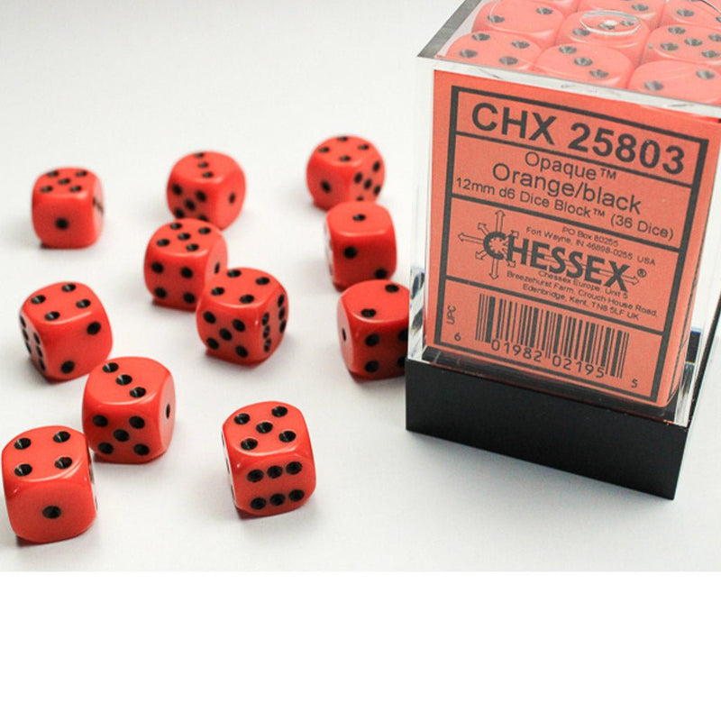 Chessex Opaque Orange/Black Set of 36 Mini d6 Dice (CHX 25803) - Bea DnD Games
