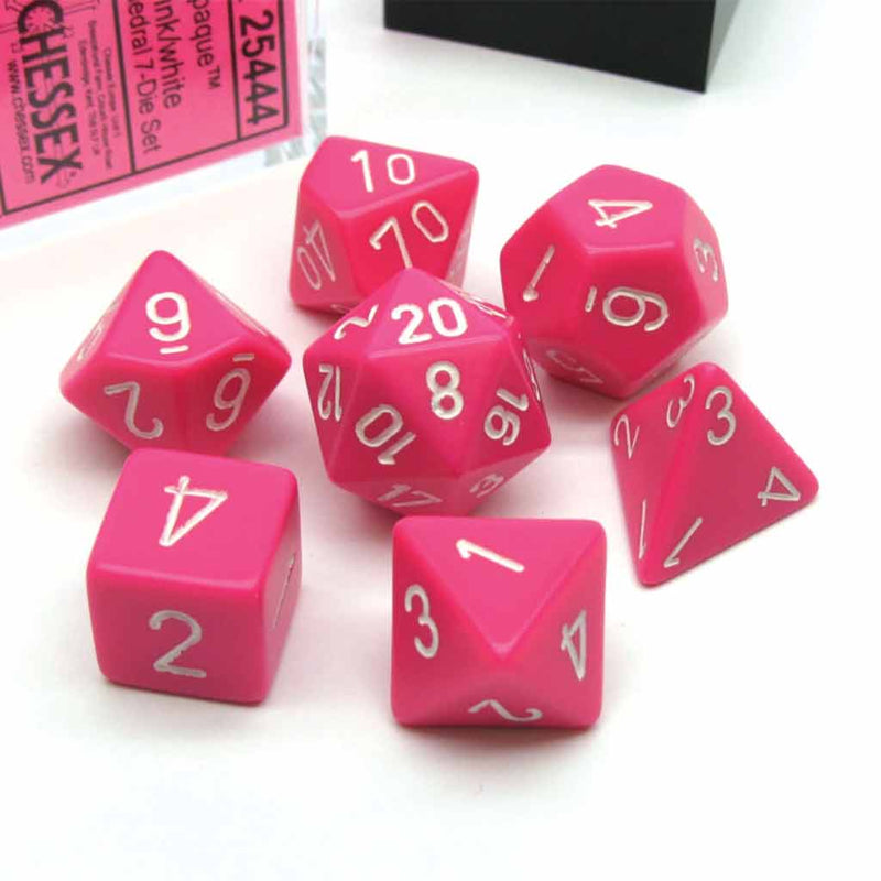 Chessex Opaque Pink & White 7 Piece Polyhedral Dice Set (CHX 25444) - Bea DnD Games